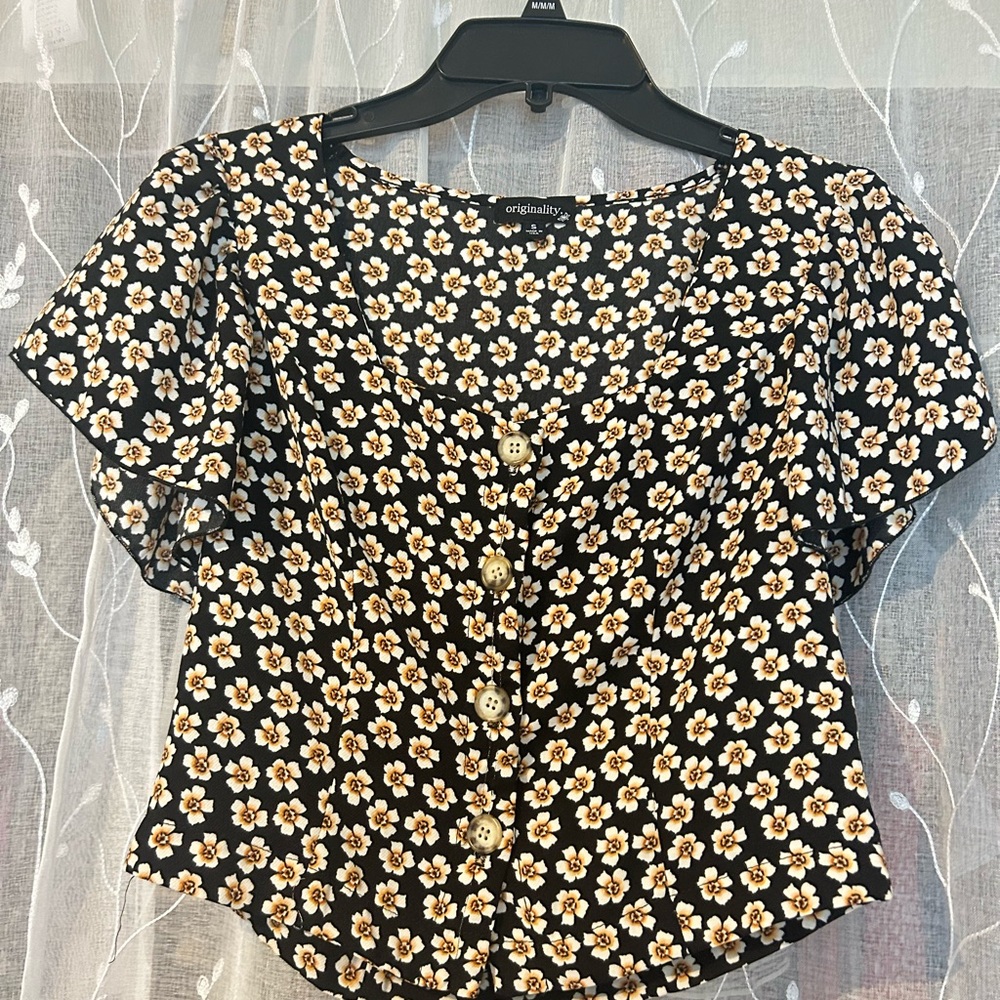 Black Floral Women's Top